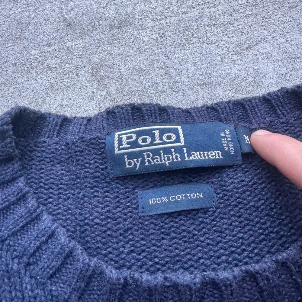 Polo Ralph Lauren Mens Navy Blue Cotton Crewneck Sweater Red Pony Logo Size M
